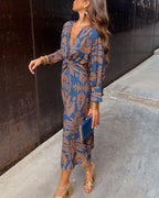 Valentina | Vestido Feminino Maxi Boho Decote V Estampado