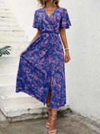 Vestido Envolvente Floral de Verão | Estampa Bohemia, Manga Curta