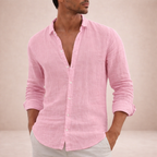 Camisa de Linho Homem | Ajuste Regular, Gola Aberta