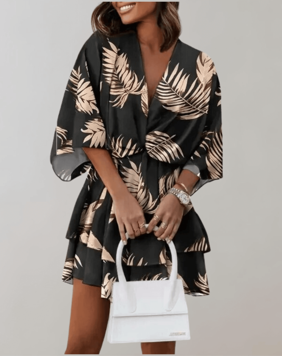 Anouk | Vestido Feminino Midi Decote V Manga Morcego