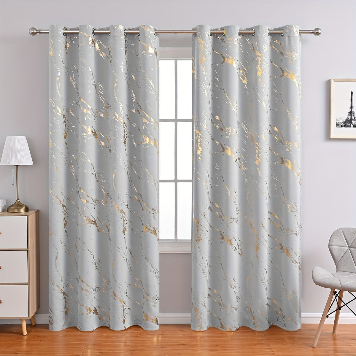 Aria | Cortinas Blackout | Estampa Mármore Bronzeado, 2 Peças | Sala e Quarto