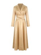 Una | Vestido Maxi Feminino Linha A Decote V Plissado Cintura Alta