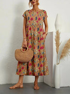 Vestido de Verão com Estampa Floral | Corte A, Manga Curta