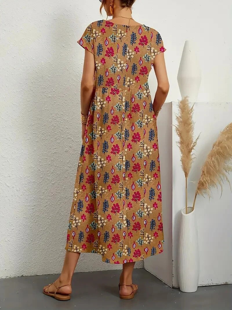 Vestido de Verão com Estampa Floral | Corte A, Manga Curta