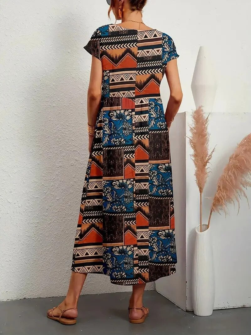 Vestido de Verão com Estampa Floral | Corte A, Manga Curta