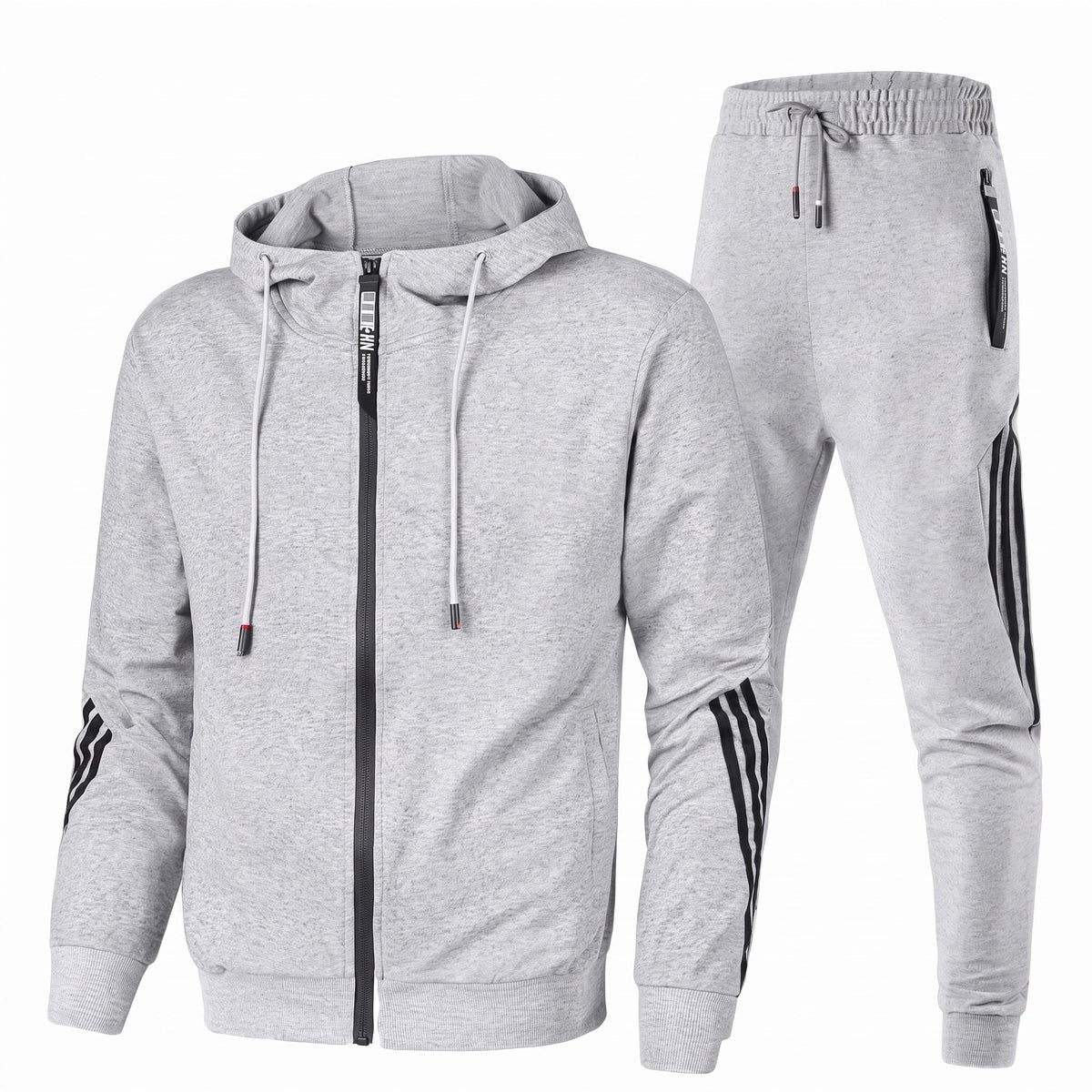 Xanthe | Conjunto Treino Masculino Agasalho Capuz Zip e Calças com Riscas