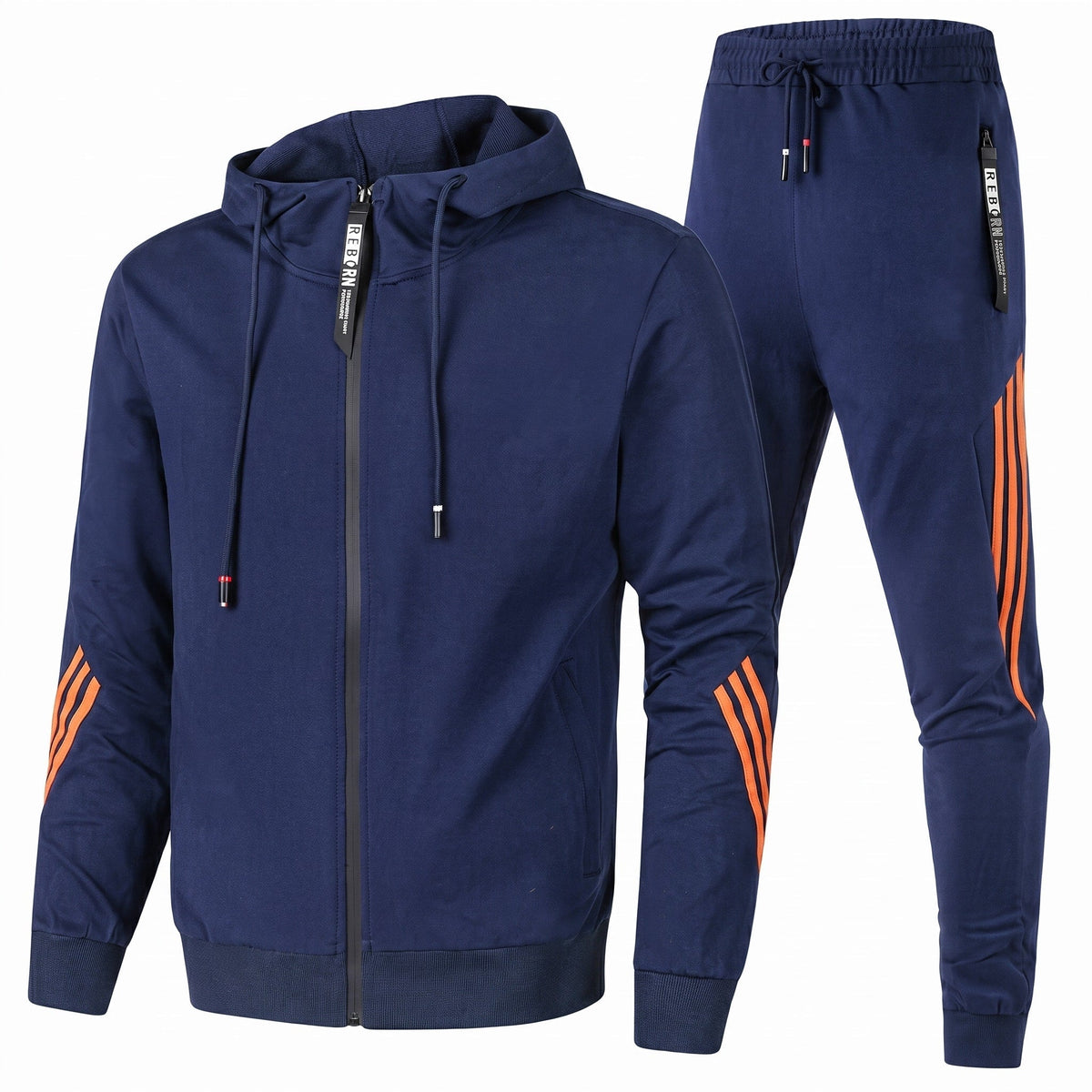 Xanthe | Conjunto Treino Masculino Agasalho Capuz Zip e Calças com Riscas