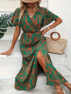 Vestido Envolvente Floral de Verão | Estampa Bohemia, Manga Curta