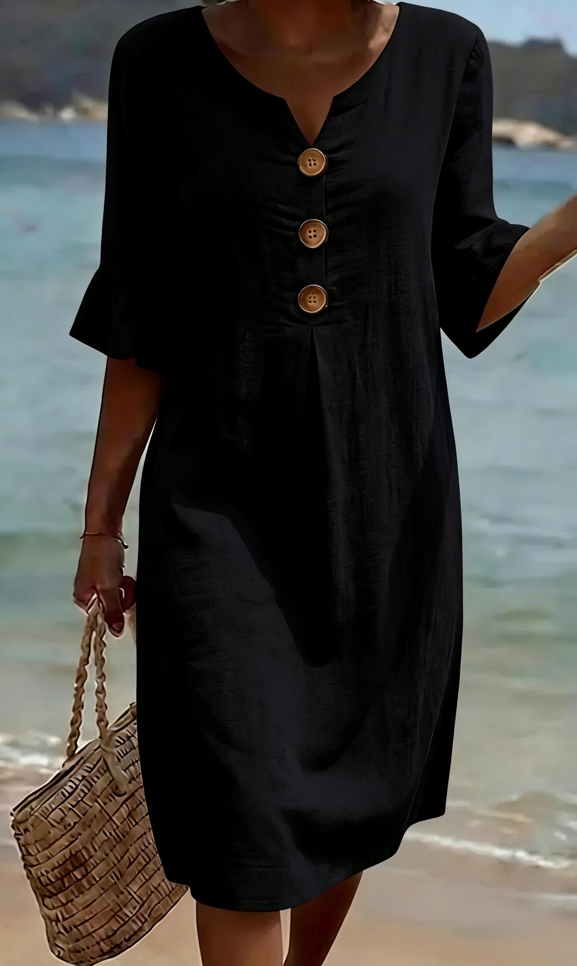 Vestido de Algodão e Linho para Mulher | Solto com Botões, Verão
