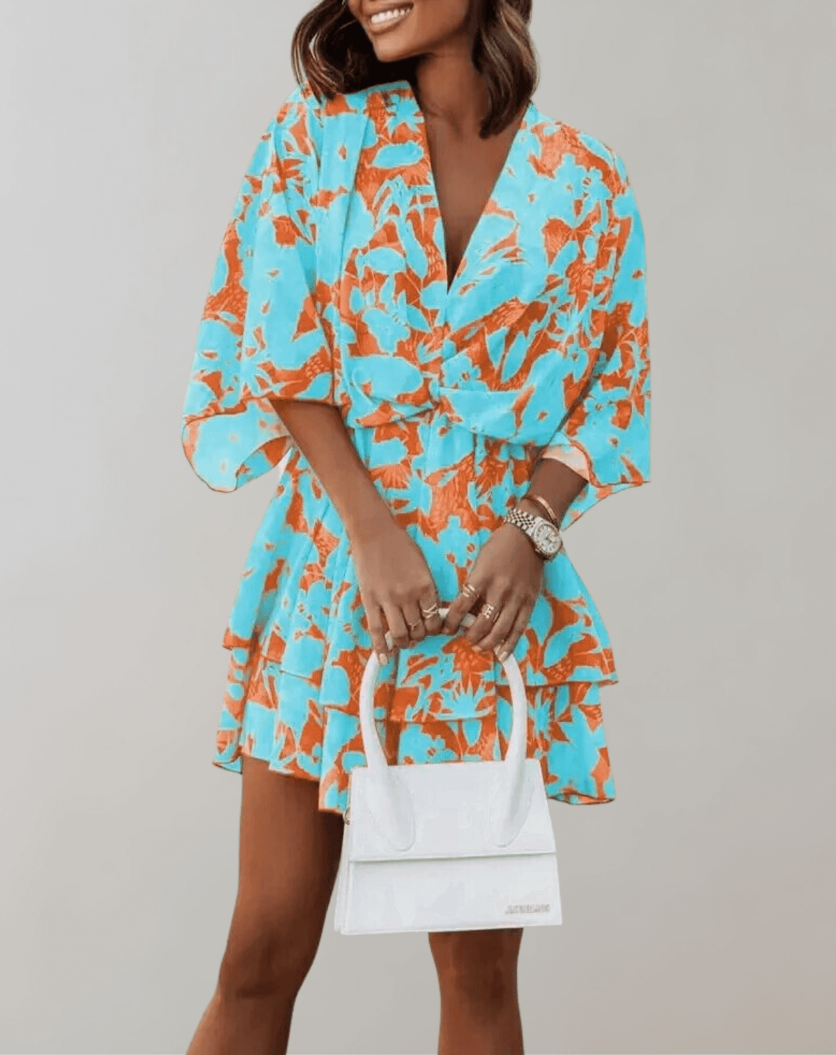 Anouk | Vestido Feminino Midi Decote V Manga Morcego