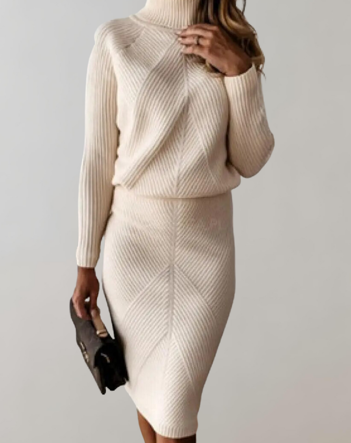 Cassia | Mulher Conjunto Tricot Gola Alta Saia Slim
