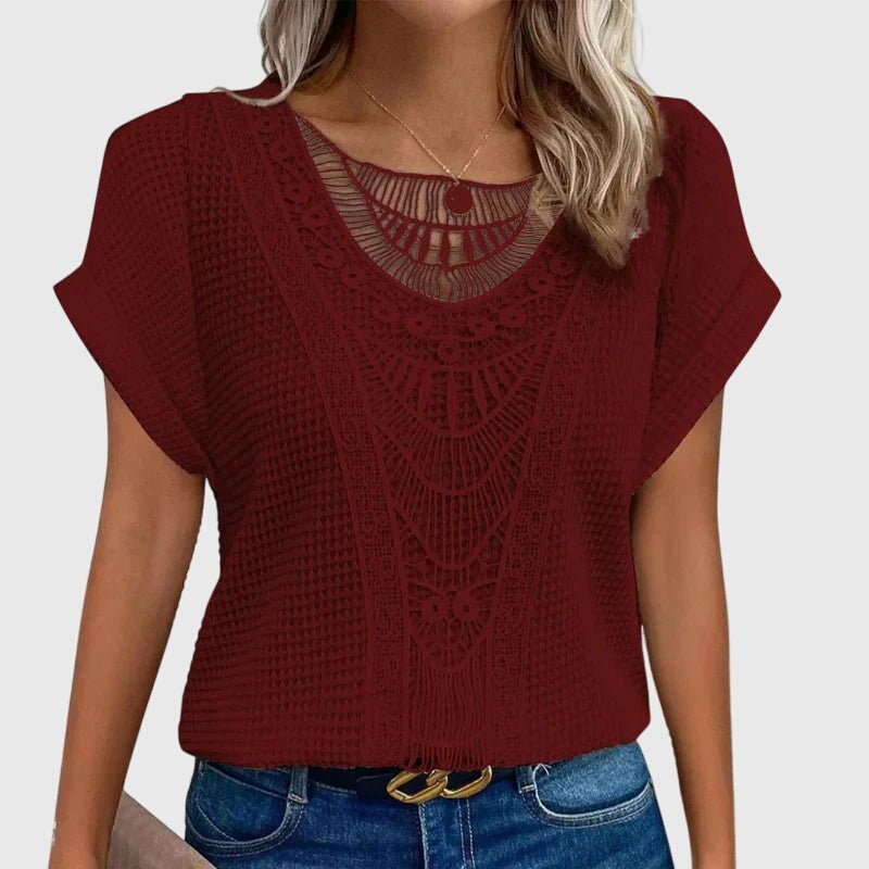 Nova | Blusa Feminina Meia Malha Rendada Decote Redondo