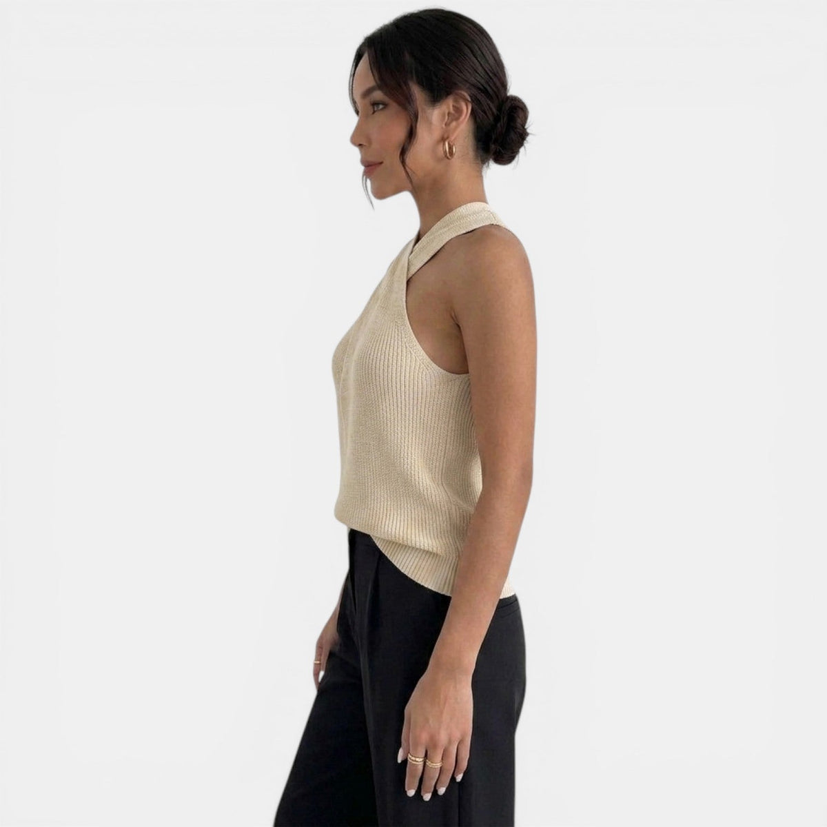 Una | Top Feminino Malha Halter Costas Cruzadas