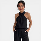 Una | Top Feminino Malha Halter Costas Cruzadas