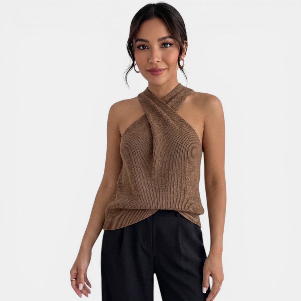 Una | Top Feminino Malha Halter Costas Cruzadas