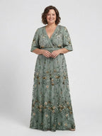 Linnea | Vestido Longo Floral Decote V Manga Curta Feminino