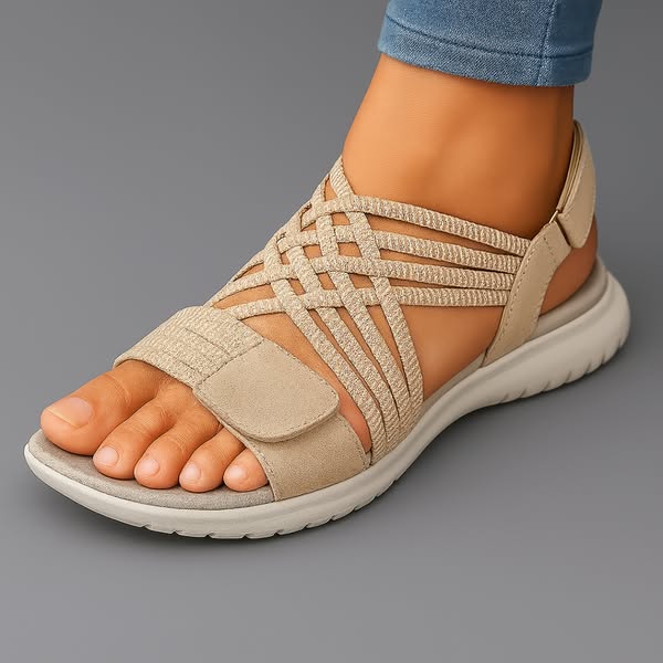 Sandálias Femininas com Velcro | Conforto Ajustável | Couro PU