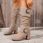 Botas Femininas Joelho | Salto Bloco, Fivela