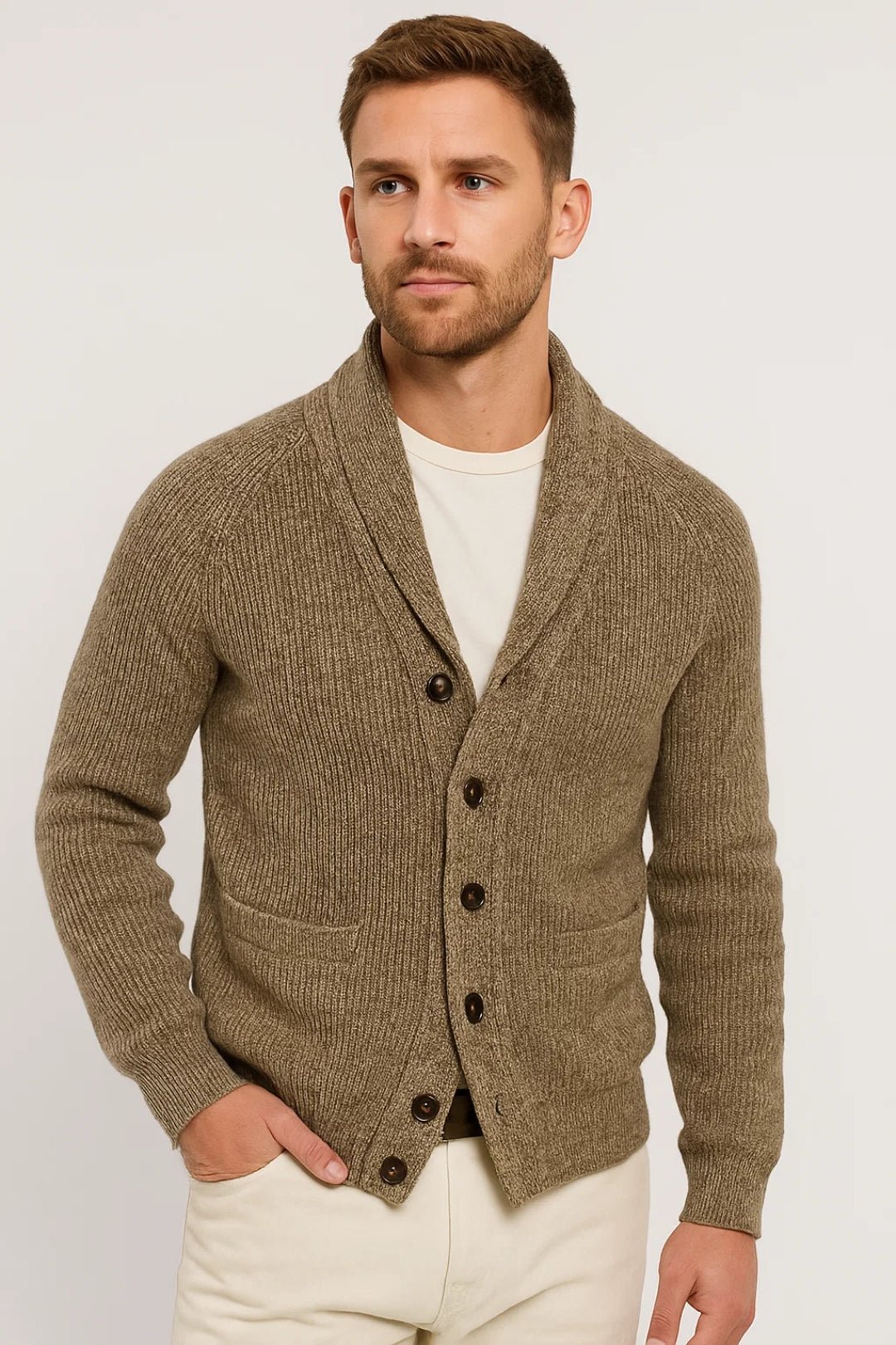 Honor | Homem Cardigan Tricot Gola Xaile com Botões