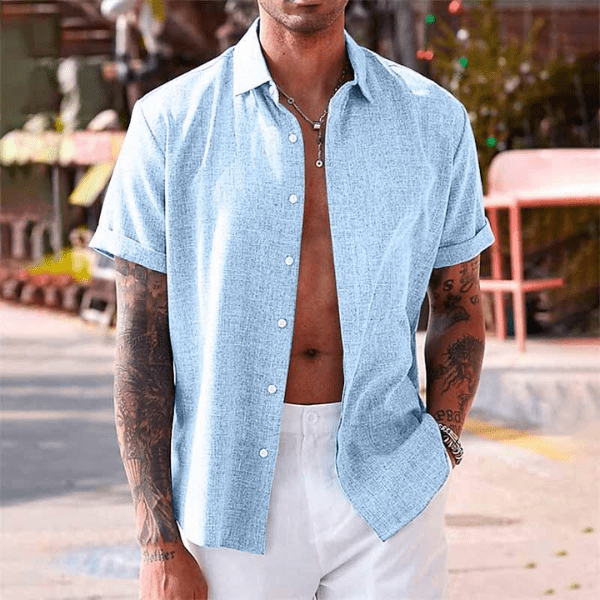 Homem Camisa Linho Manga Curta