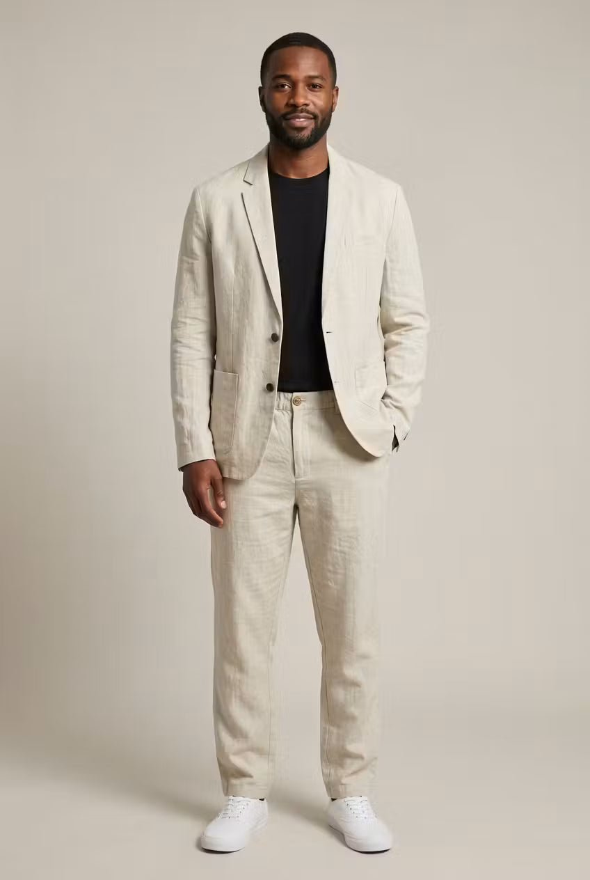 Conjunto de Linho para Homem | Casaco e Calças, Ajuste Relaxado