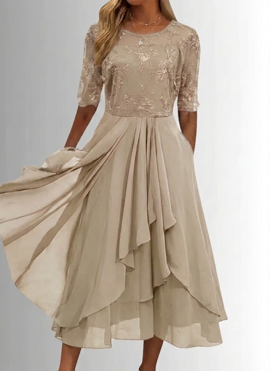 Vestido de Renda Feminino | Elegante, Decote Fechado | Festa