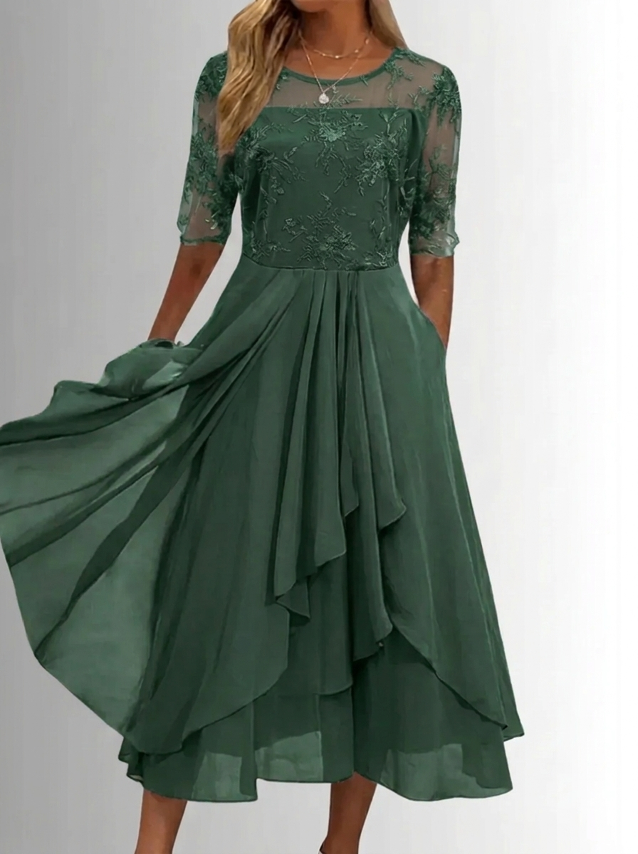 Vestido de Renda Feminino | Elegante, Decote Fechado | Festa