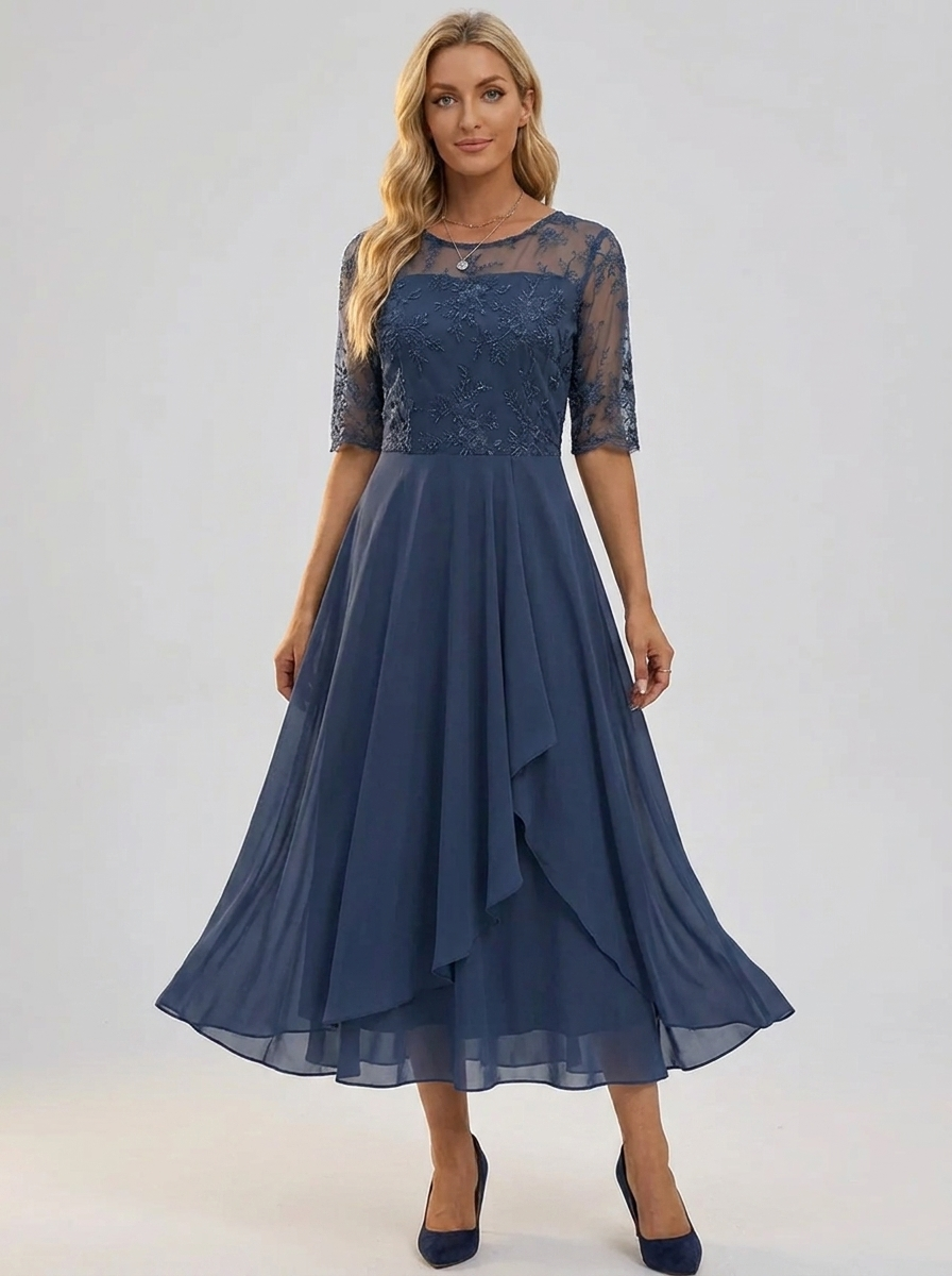 Vestido de Renda Feminino | Elegante, Decote Fechado | Festa