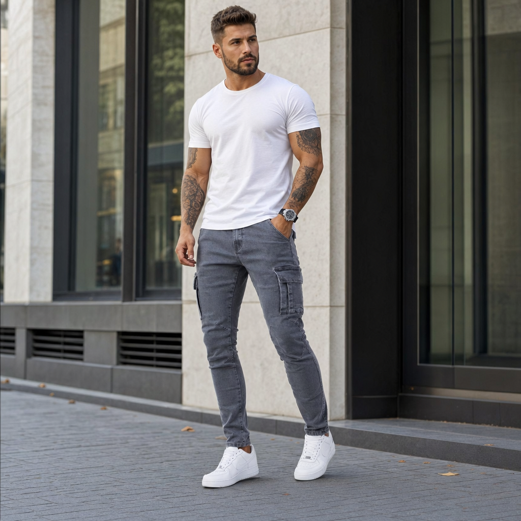 Yasmin | Calças Jeans Cargo Slim Fit Masculinas