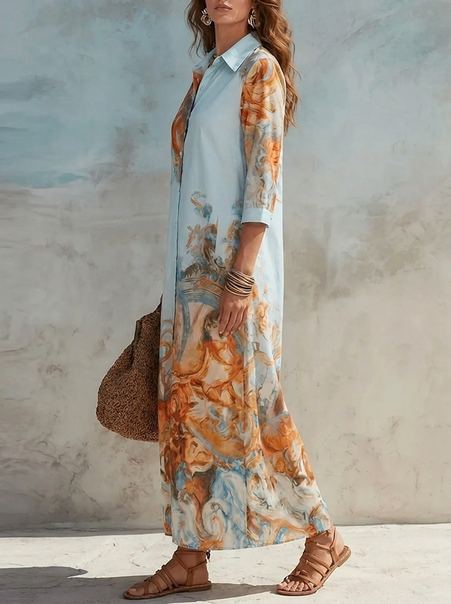 Vestido Maxilargo | Estampado Paisley Azul | Mujer