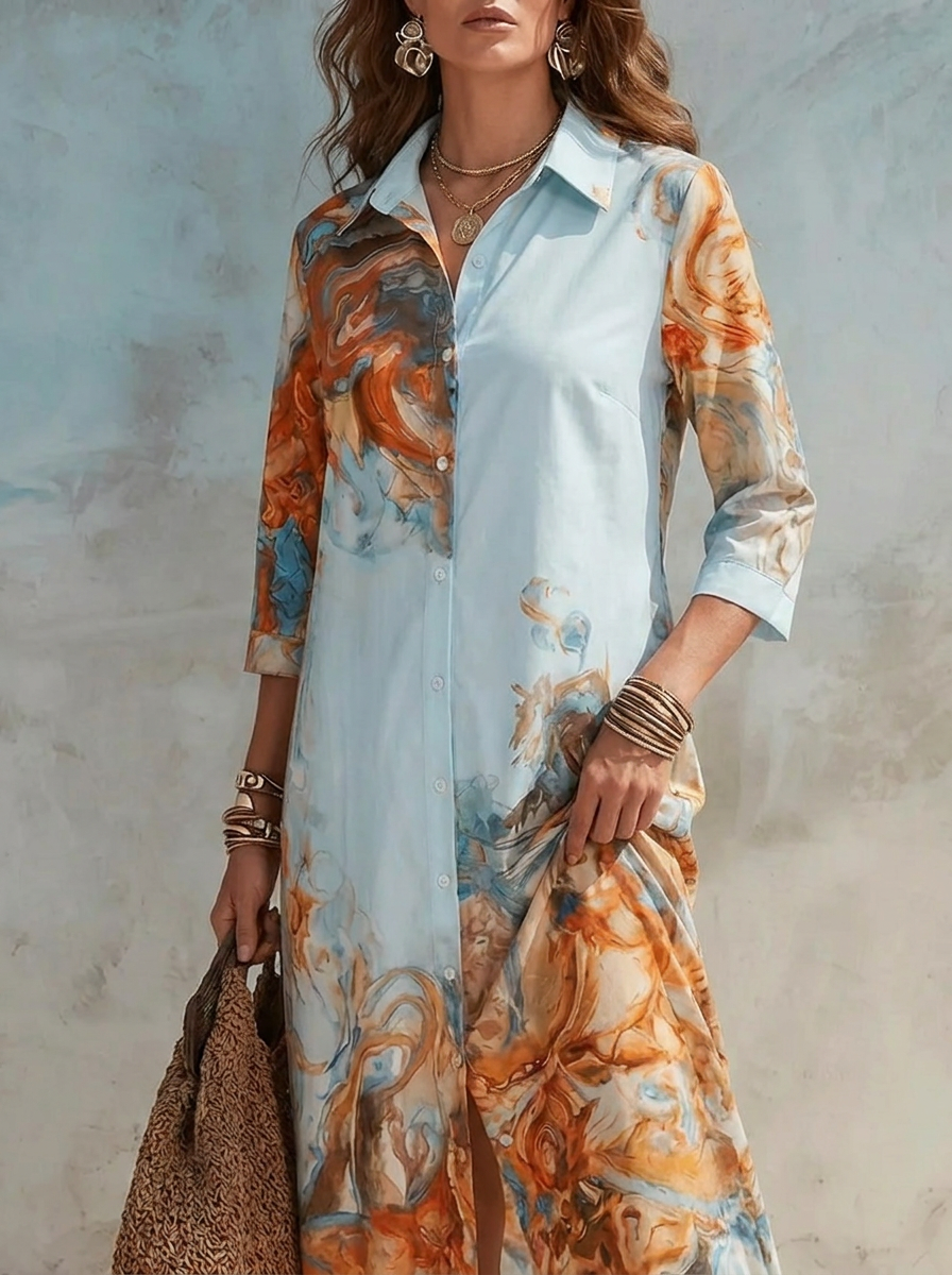 Vestido Maxilargo | Estampado Paisley Azul | Mujer