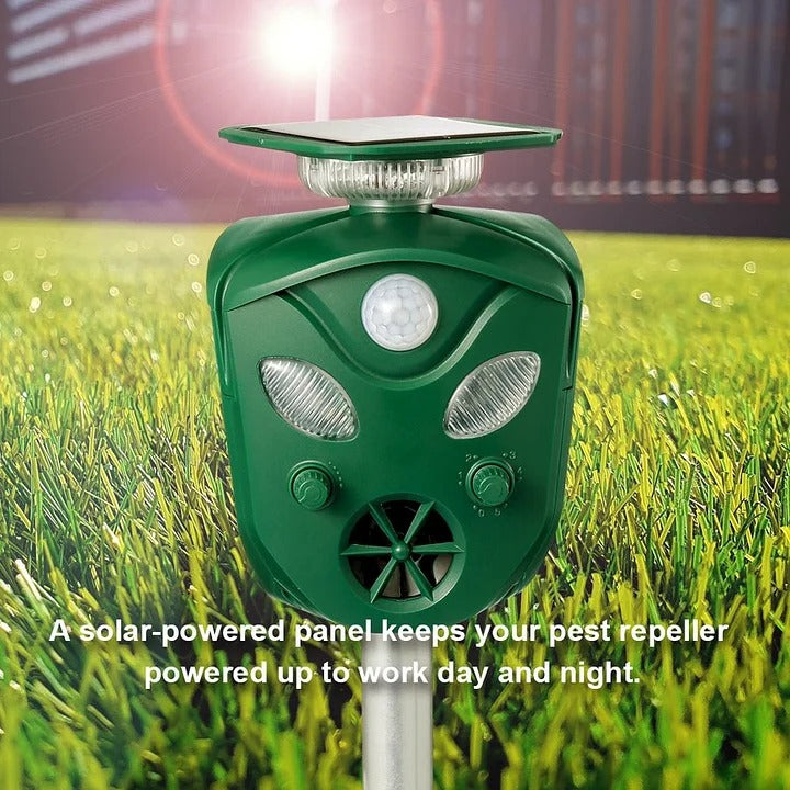 Faline | Repelente Ultrassônico Solar 360° | Sensor de Movimento, LED | Animais