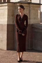 Bexcellent | Vestido Midi Canelado com Botões Feminino