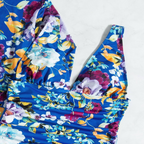 Mulher Biquíni 3 Peças Floral Azul Saia Envolvente