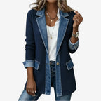 Sabine | Casaco Feminino Malha Canelada com Recortes Jeans
