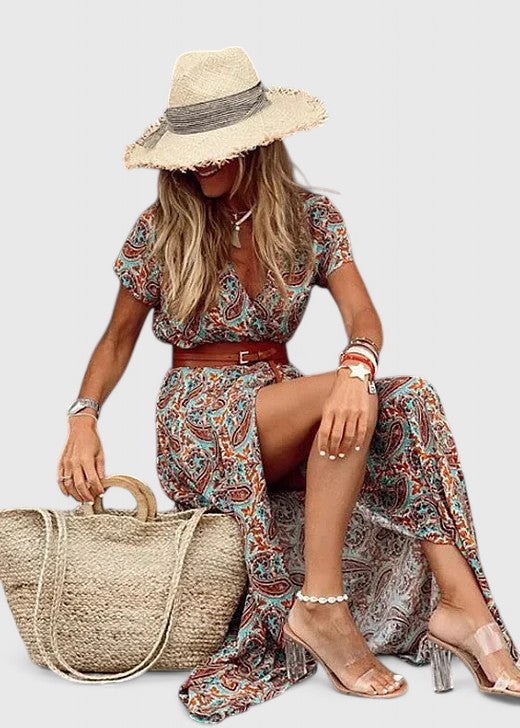 Saoirse | Vestido Maxi Boho Feminino Decote V