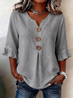 Camisa de Mulher Decote em V com Botões | Fluida, Confortável, Respirável