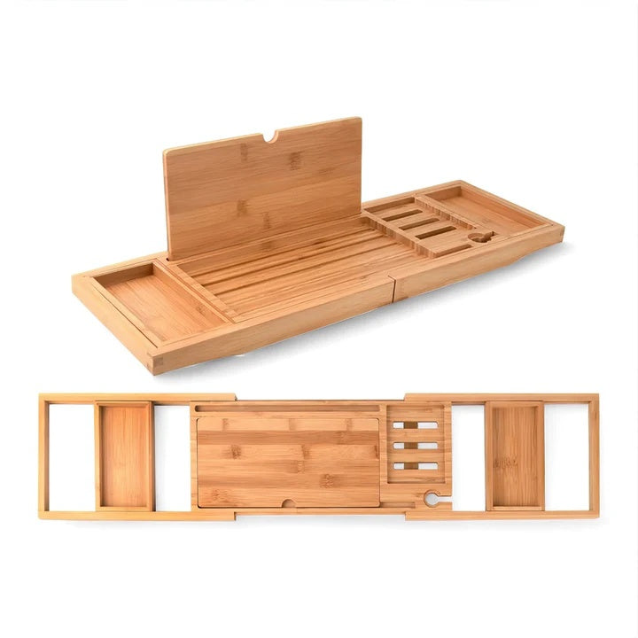 Bandeja de Banho Bambu Extensível com Suporte