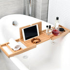 Bandeja de Banho Bambu Extensível com Suporte