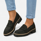 Mocassins femininos ortopédicos com salto baixo e biqueira arredondada
