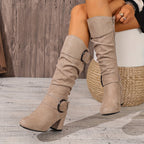 Botas Femininas Joelho | Salto Bloco, Fivela