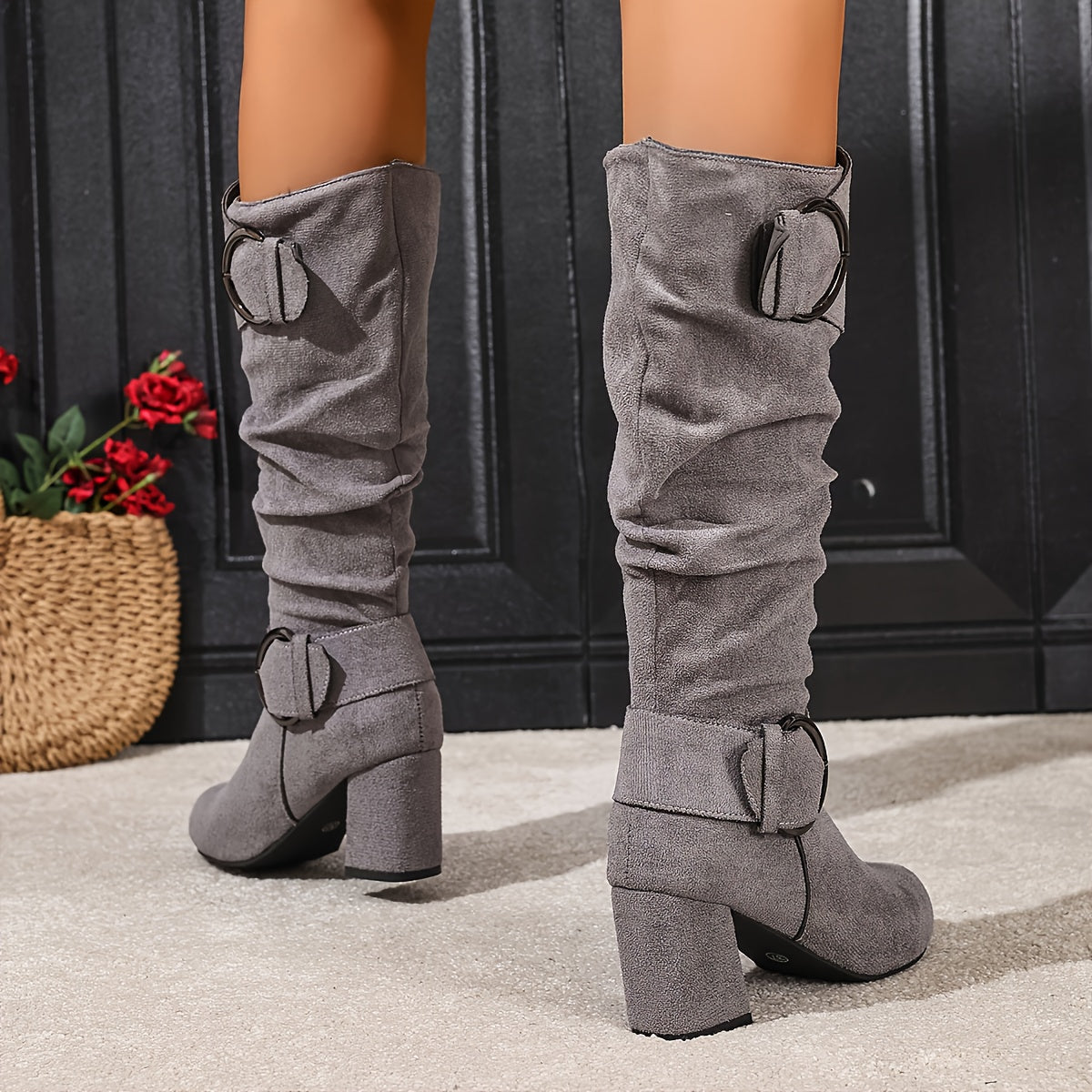 Botas Femininas Joelho | Salto Bloco, Fivela