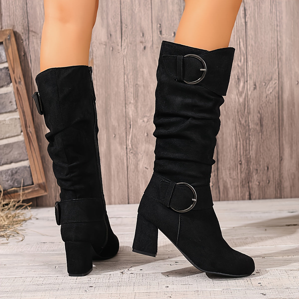 Botas Femininas Joelho | Salto Bloco, Fivela