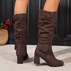 Botas Femininas Joelho | Salto Bloco, Fivela
