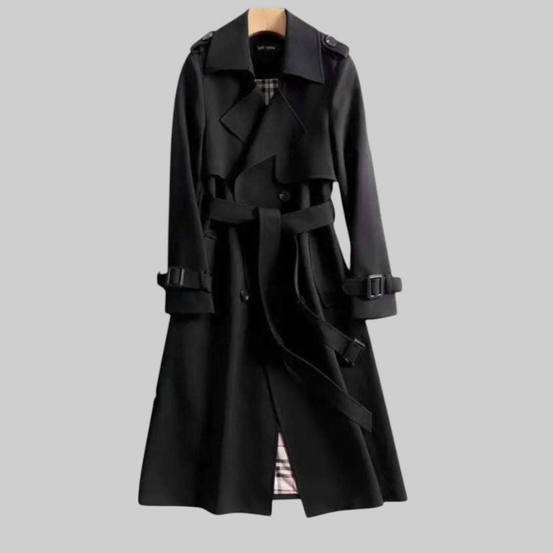 Sabine | Mulher Trench Coat Cinto Dupla Fileira de Botões