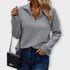 Dione | Camisola Canelada Feminina Quarter-Zip com Gola
