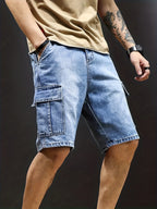 Willa | Homem Calções Cargo Denim Cós Ajustável
