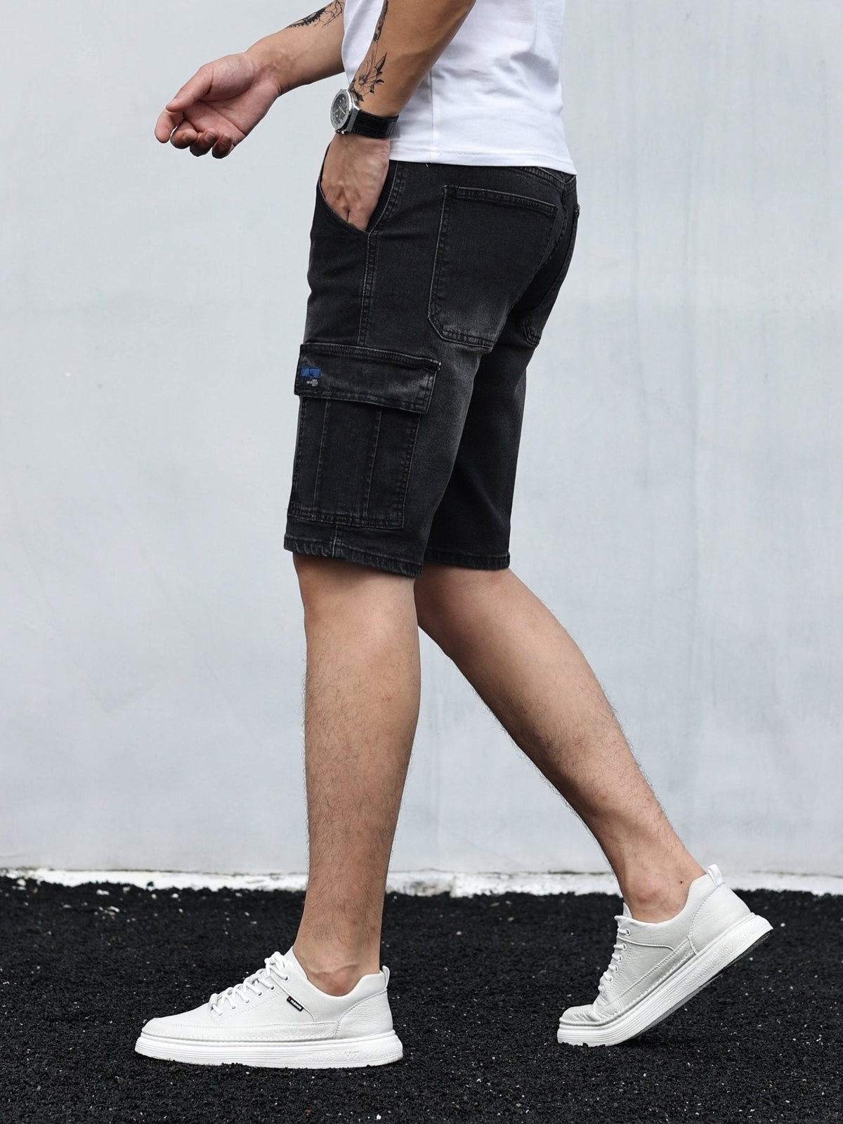 Willa | Homem Calções Cargo Denim Cós Ajustável
