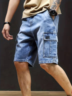 Willa | Homem Calções Cargo Denim Cós Ajustável