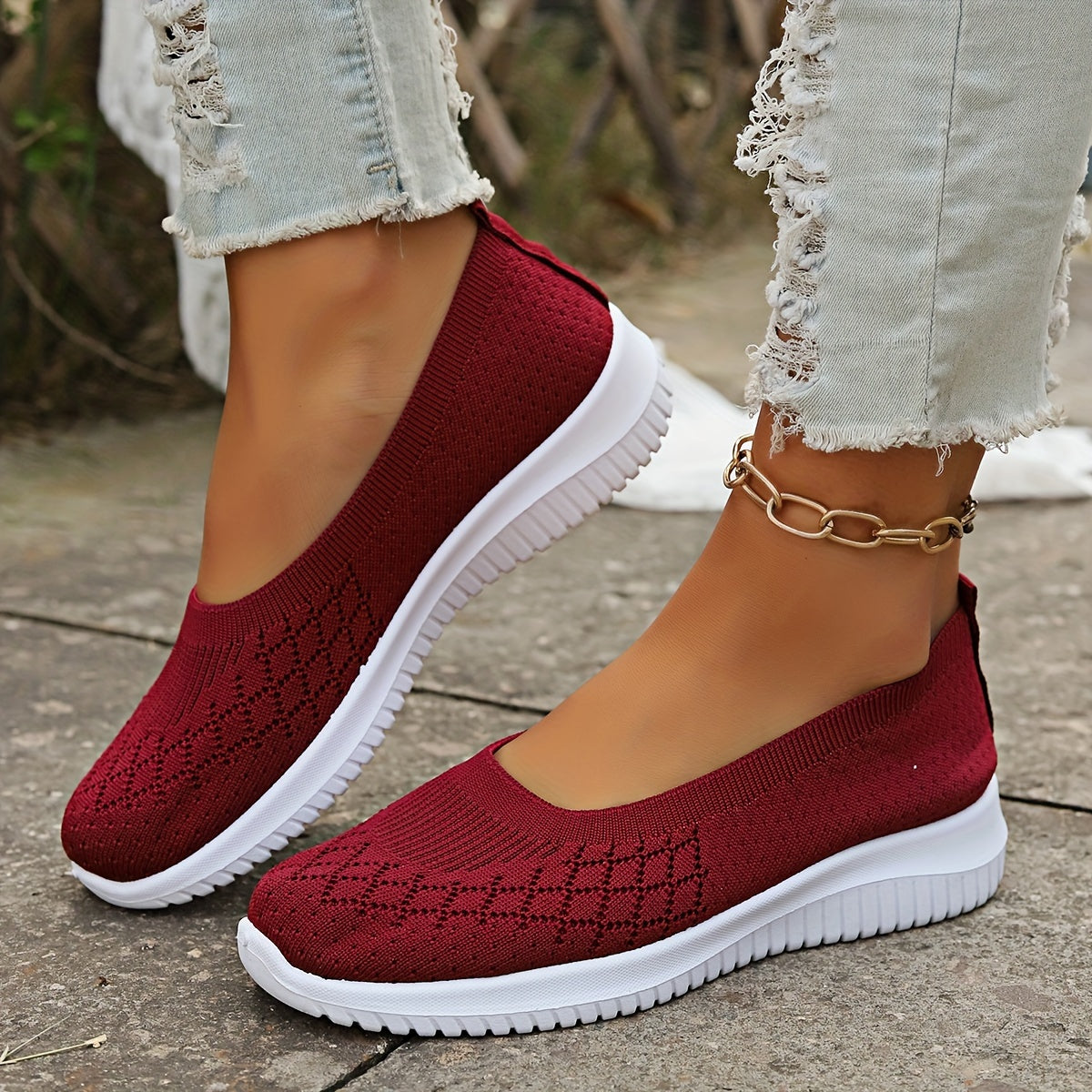 Eira | Sapatilhas Slip On Femininas Malha Bico Redondo